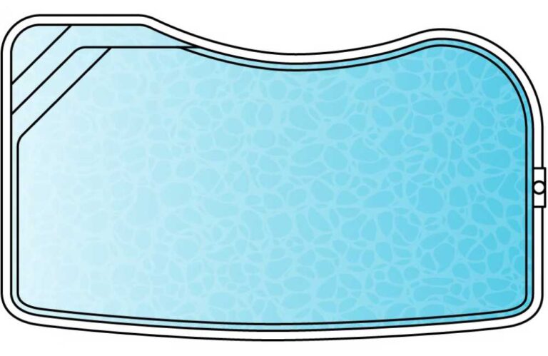 Freeform plunge pool layout diagram with rounded edges, corner step entry, and flowing design for backyard landscaping in Newcastle NSW