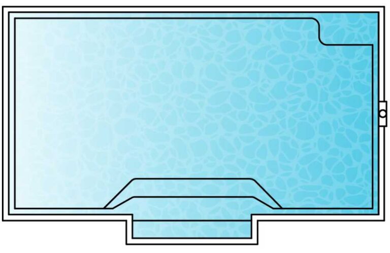 Rectangular plunge pool layout diagram with curved corner seating and integrated step entry for compact spaces in Newcastle NSW