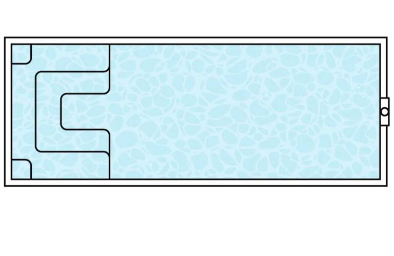 Rectangular plunge pool layout diagram with multi-level seating and entry steps for small backyard design in Newcastle NSW