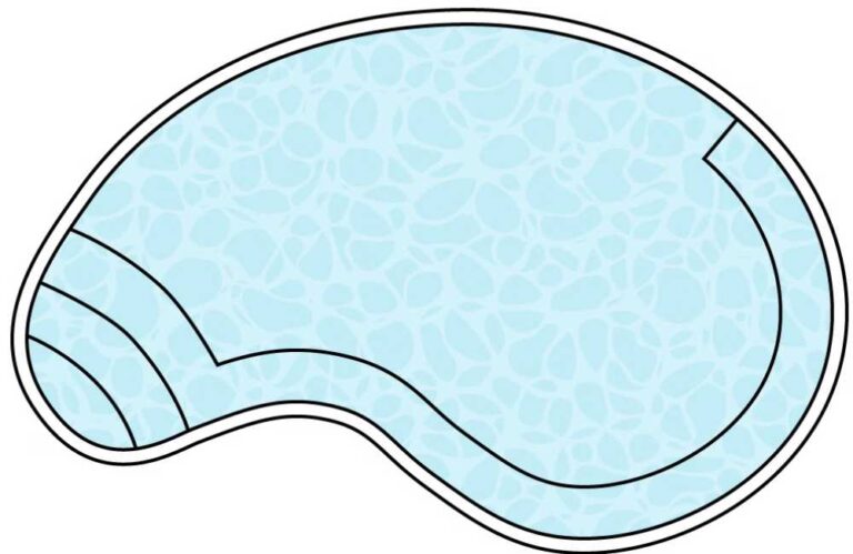 Freeform plunge pool layout diagram with curved seating area and step entry configuration in Newcastle NSW