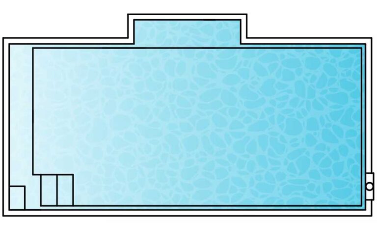 Rectangular plunge pool layout diagram with central step entry, wide swim area, and clean geometric design in Newcastle NSW