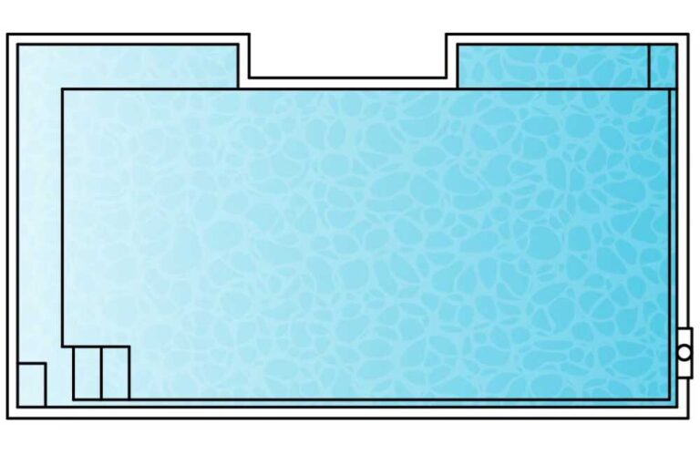 Rectangular plunge pool layout diagram with dual rear seating zones and step entry for entertaining layout in Newcastle NSW